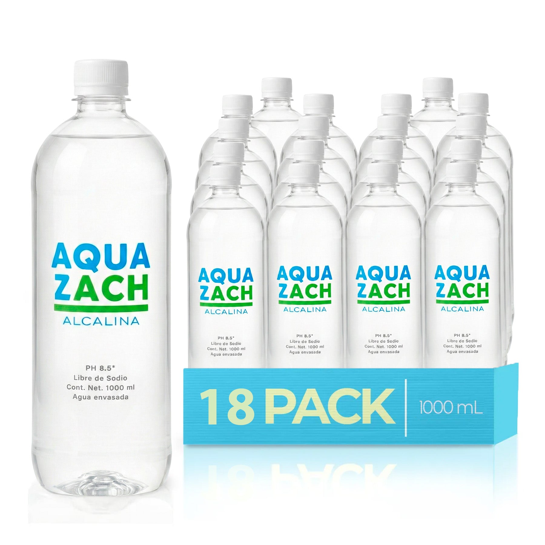 Agua Alcalina Aqua Zach pH 8.5 Hidratación Premium Libre de Sodio en Botella 1 Litro