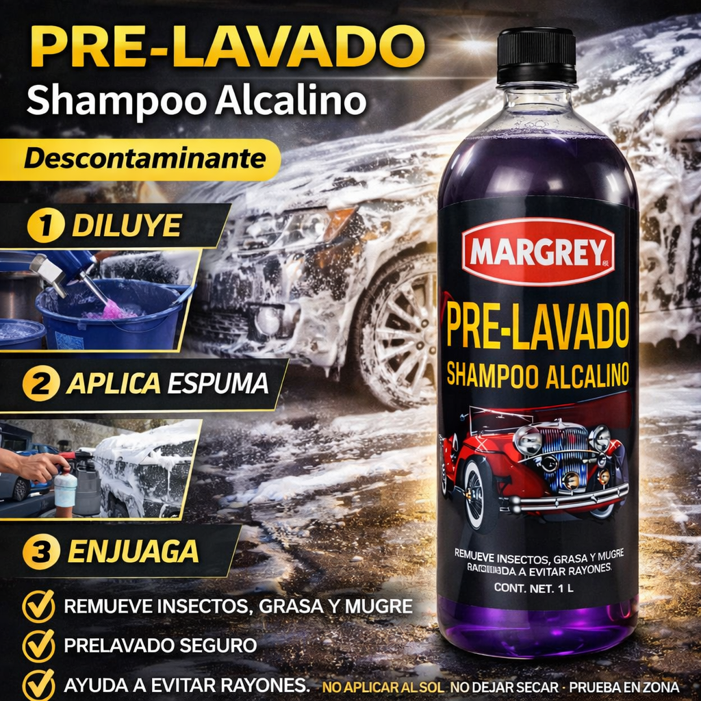 Pre Lavado Shampoo Alcalino Margrey 1 L Descontaminante Auto Elimina Grasa e Insectos