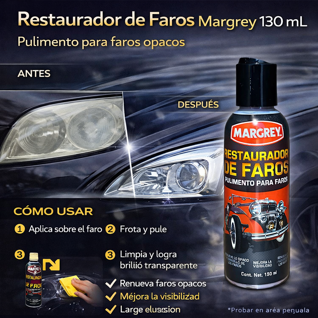Restaurador de Faros Margrey 130 mL Pulimento para Faros Opacos