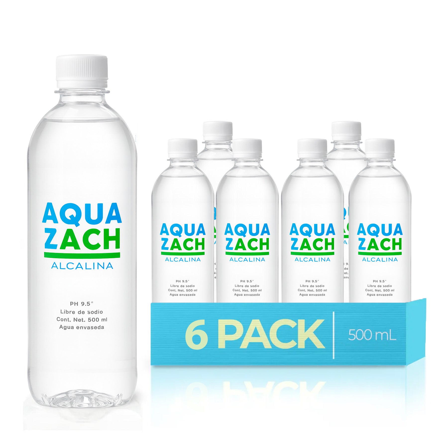 Agua Alcalina Aqua Zach pH 8.5 Hidratación Premium Libre de Sodio en Botella 500 ml