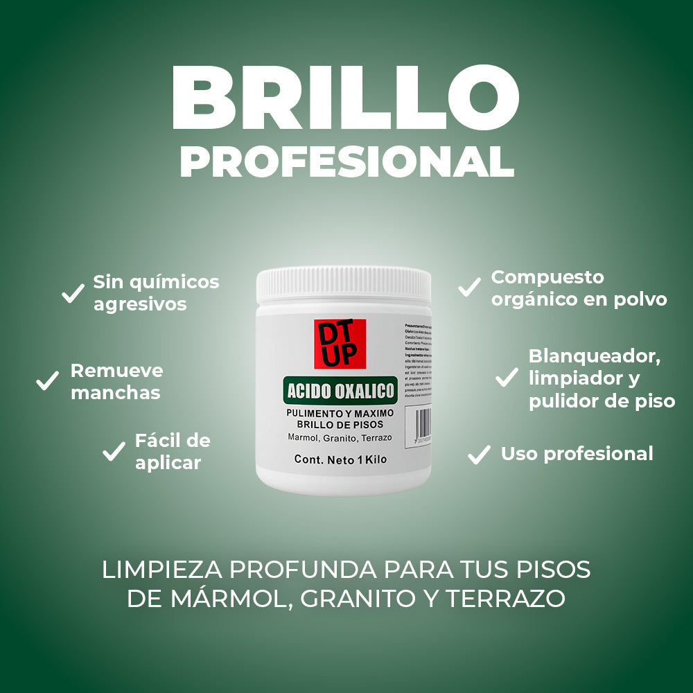 Ácido Oxálico en Polvo 1 kg Pulimento de Pisos Mármol Granito Terrazo Brillo Profesional