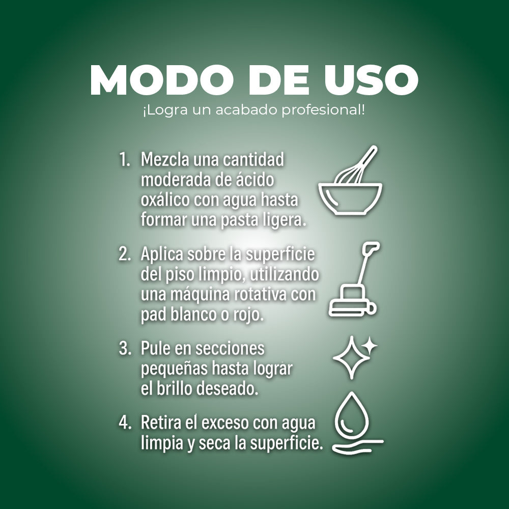 Ácido Oxálico en Polvo 1 kg Pulimento de Pisos Mármol Granito Terrazo Brillo Profesional