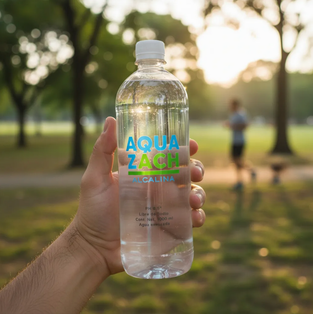 Agua Alcalina Aqua Zach pH 8.5 Hidratación Premium Libre de Sodio en Botella 1 Litro