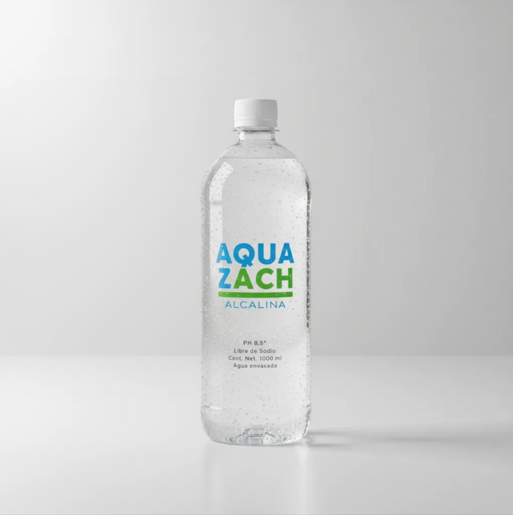 Agua Alcalina Aqua Zach pH 8.5 Hidratación Premium Libre de Sodio en Botella 1 Litro