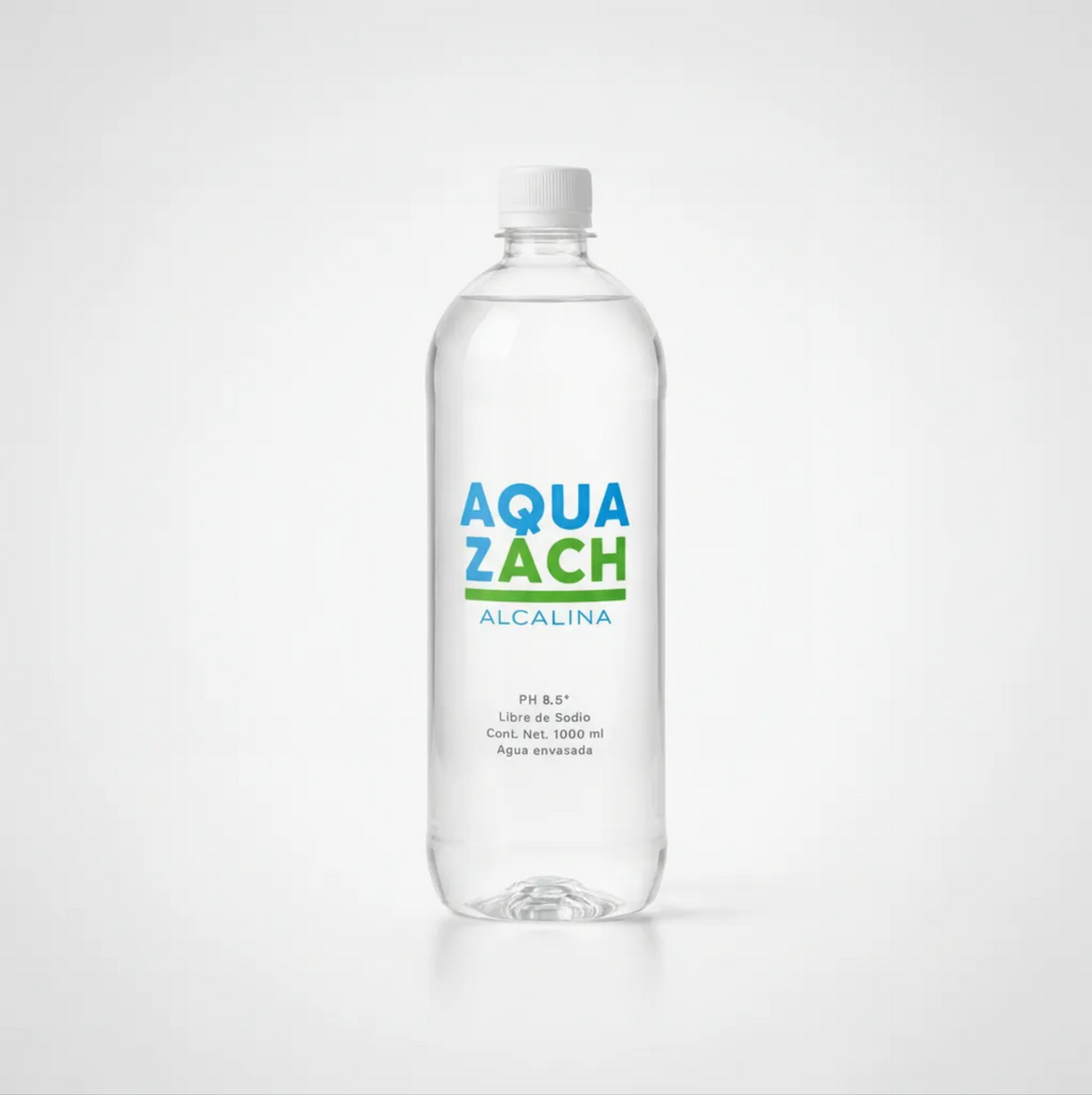 Agua Alcalina Aqua Zach pH 8.5 Hidratación Premium Libre de Sodio en Botella 1 Litro