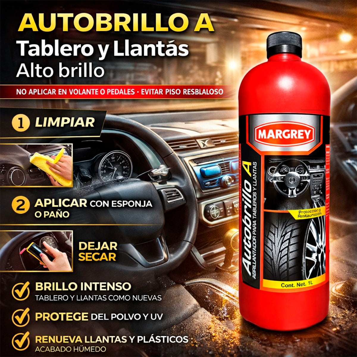 Autobrillo A Margrey 1 L para Tablero y Llantas Alto Brillo
