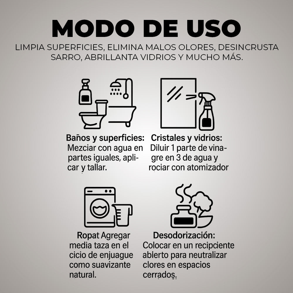 Vinagre de Limpieza Multiusos 3.78 L Magníficos de la Limpieza Orgánico Seguro Hogar