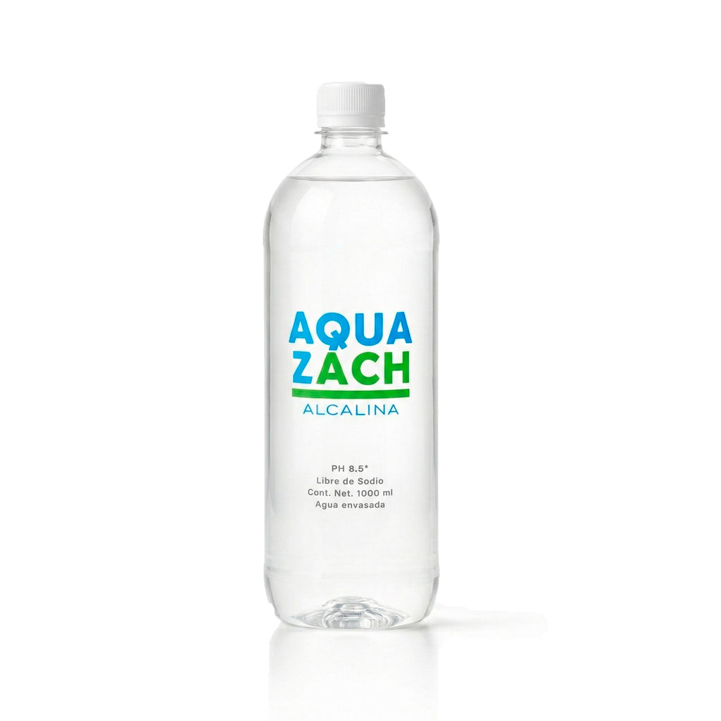 Agua Alcalina Aqua Zach pH 8.5 Hidratación Premium Libre de Sodio en Botella 1 Litro