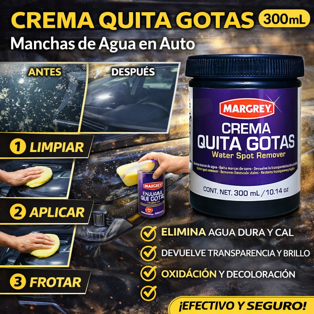 Crema Quita Gotas Margrey 300 mL para Manchas de Agua en Auto